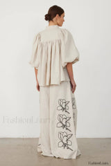 Lola Linen Embroidery Charming Shirt + Pants Set