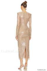 Long Sleeve Flower Charming Sequin Midi Dress