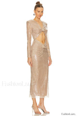 Long Sleeve Flower Charming Sequin Midi Dress
