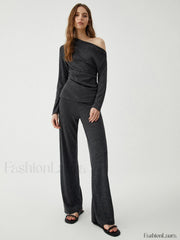 Loose Casual Graceful Gray Two Piece Set Grey / XS Pant Sets