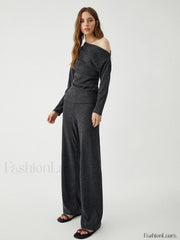 Loose Casual Graceful Gray Two Piece Set Pant Sets
