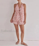 Loose Print Tank Shorts Two Piece Set Red / S