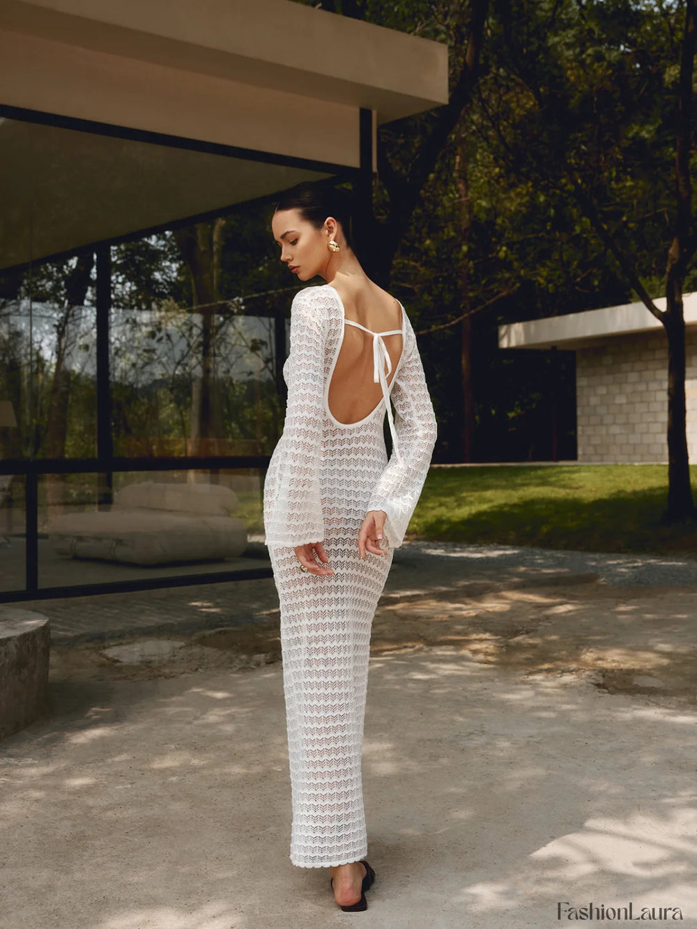 Love Galore Backless Trendy Knit Long Dress Sweaters L