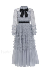 Maddison Polka Stylish Dot Maxi Dress S / Dusty Blue