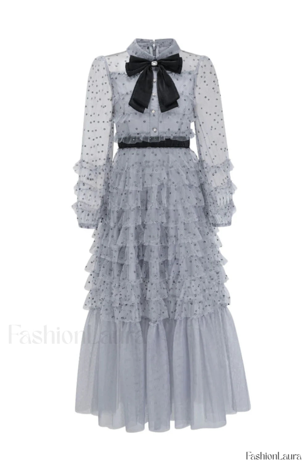 Maddison Polka Stylish Dot Maxi Dress S / Dusty Blue