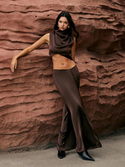 Maillard Asymmetric Graceful Waist Maxi Skirt Skirts