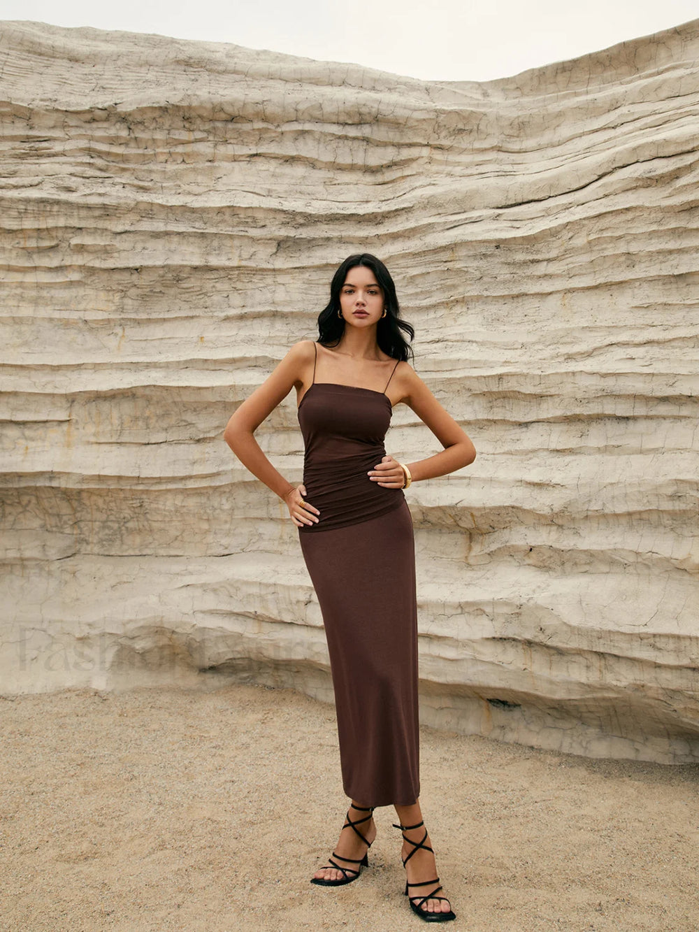 Maillard Patchwork Graceful Cami Long Dress Dresses