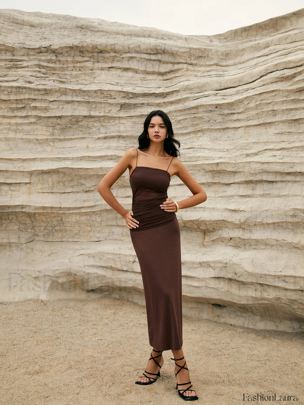 Maillard Patchwork Graceful Cami Long Dress Dresses