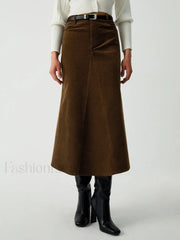 Maple Corduroy Graceful Midi Skirt Dark Brown / XS Skirts