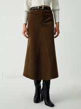 Maple Corduroy Graceful Midi Skirt Dark Brown / XS Skirts