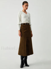 Maple Corduroy Graceful Midi Skirt Skirts