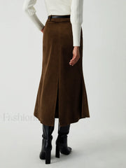 Maple Corduroy Graceful Midi Skirt Skirts