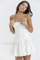 Marcy White Stylish Pleated Mini Dress XS / White