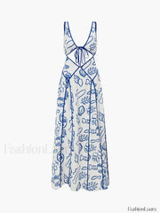 Marine Organism Pattern Trendy Backless Long Dress Dresses