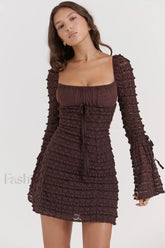Marisa Rich Stylish Brown Lace Dress XS / Rich Brown