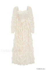 Maryam Sweetheart Stylish Belted Maxi Dress S / Cream