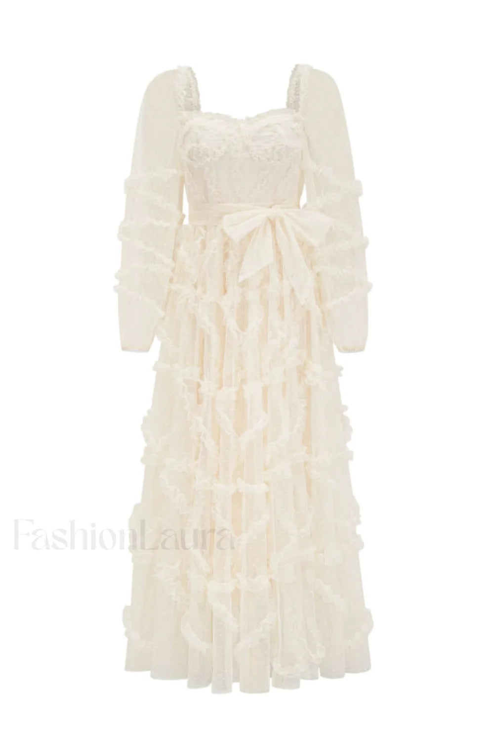 Maryam Sweetheart Stylish Belted Maxi Dress S / Cream