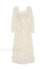 Maryam Sweetheart Stylish Belted Maxi Dress S / Cream
