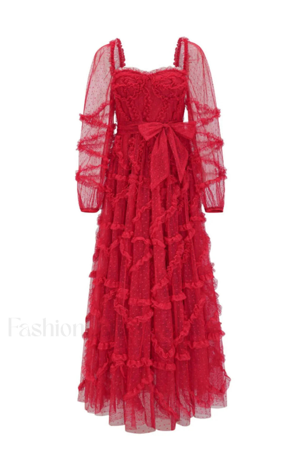 Maryam Sweetheart Stylish Belted Maxi Dress S / Red
