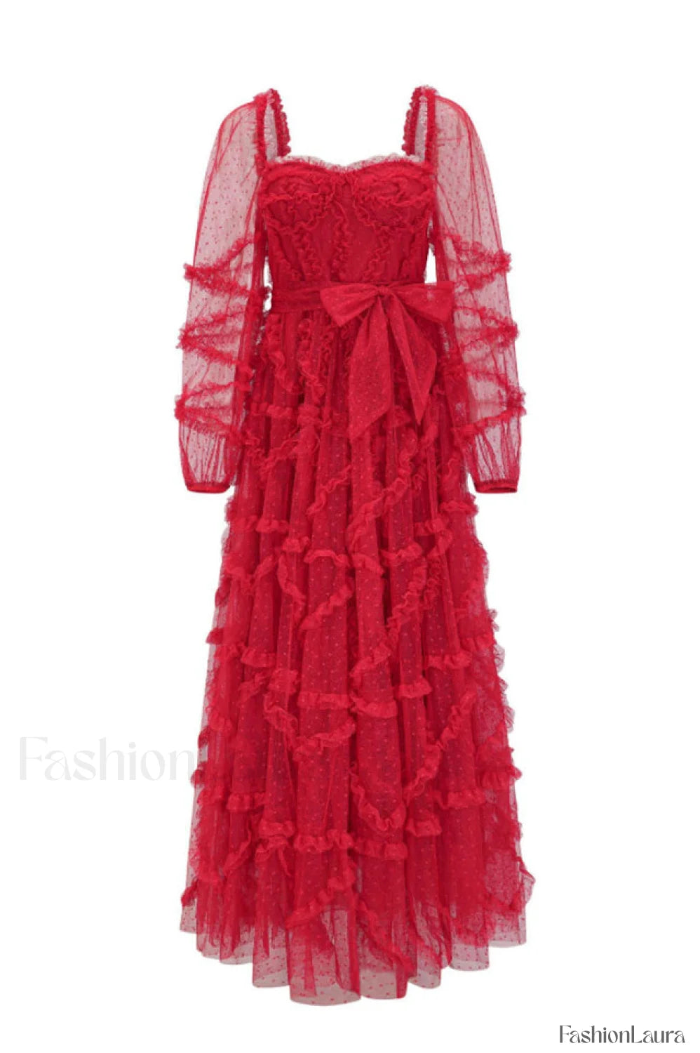 Maryam Sweetheart Stylish Belted Maxi Dress S / Red