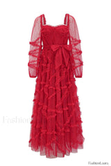 Maryam Sweetheart Stylish Belted Maxi Dress S / Red