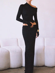 Matte Jersey One Shoulder Modern Off Maxi Skirt Set Skirt Sets