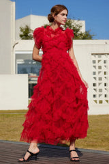 Maxine Floral Embroidery Charming Sleeveless Maxi Dress S / Red