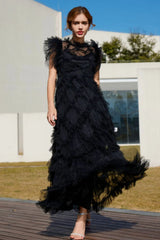 Maxine Floral Embroidery Charming Sleeveless Maxi Dress S / Black