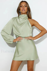 Meet Tonight Stylish Mini Dress S / Moss Green