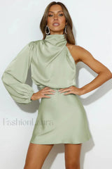 Meet Tonight Stylish Mini Dress S / Moss Green