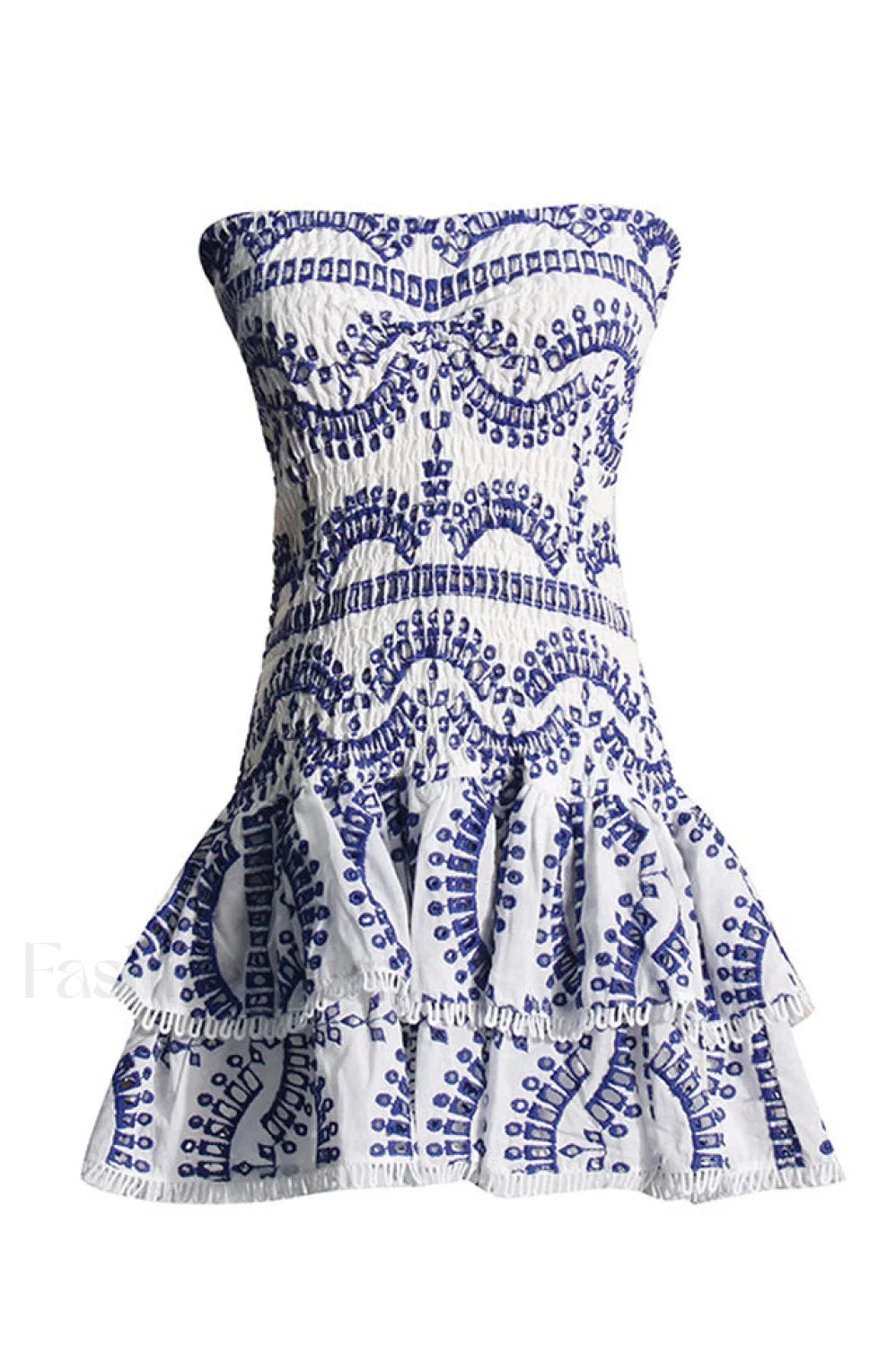 Megan Elegant Short Dress S / Blue White Samoa