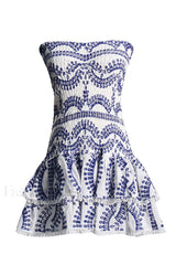 Megan Elegant Short Dress S / Blue White Samoa