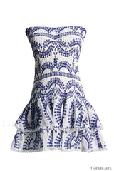 Megan Elegant Short Dress S / Blue White Samoa