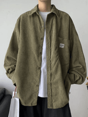 Men’s Corduroy Loose Button Down Shirt Green / M Tops&Tees