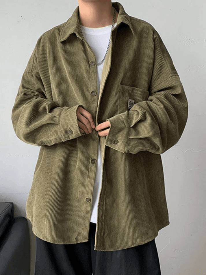 Men’s Corduroy Loose Button Down Shirt Tops&Tees