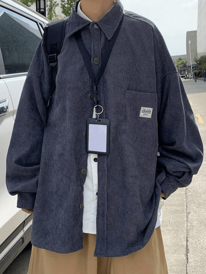 Men’s Corduroy Loose Button Down Shirt Gray / M Tops&Tees