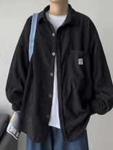 Men’s Corduroy Loose Button Down Shirt Black / M Tops&Tees
