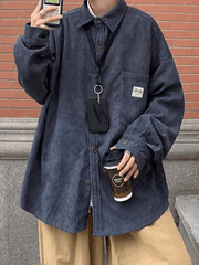 Men’s Corduroy Loose Button Down Shirt Tops&Tees