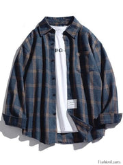 Men’s Checkered Long Sleeve Button Shirt Navy Blue / M Shirts