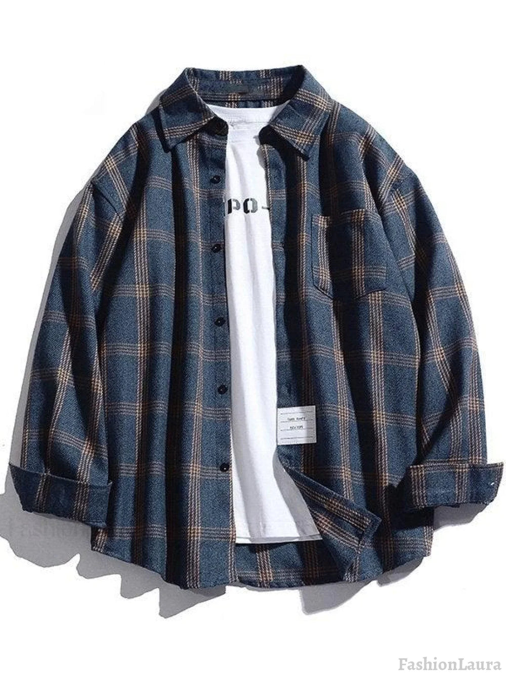 Men’s Checkered Long Sleeve Button Shirt Navy Blue / M Shirts