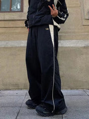 Men’s Contrast Paneled Loose Parachute Pants Black / L Wide Leg Pants
