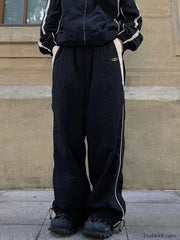 Men’s Contrast Paneled Loose Parachute Pants Wide Leg Pants