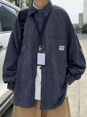 Men’s Corduroy Loose Button Down Shirt Gray / M Tops&Tees