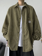 Men’s Corduroy Loose Button Down Shirt Green / M Tops&Tees