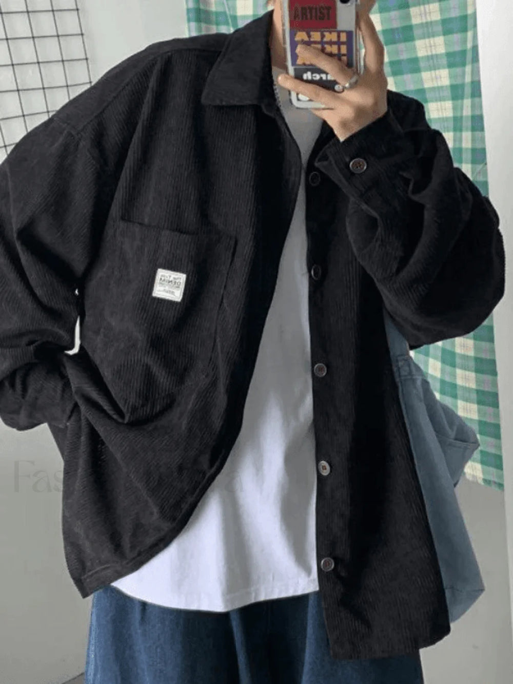 Men’s Corduroy Loose Button Down Shirt Tops&Tees