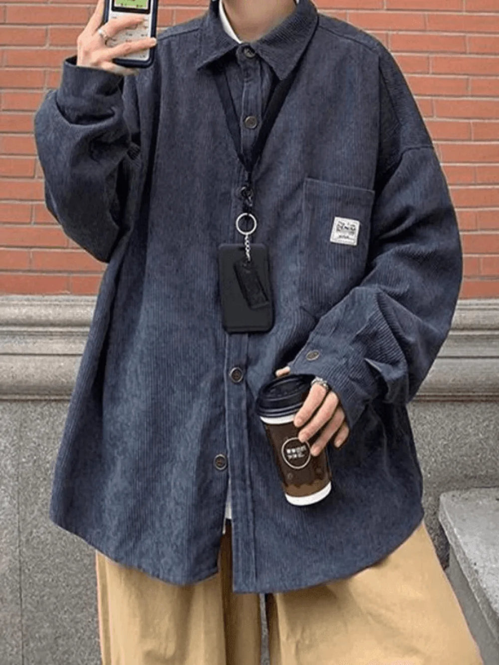 Men’s Corduroy Loose Button Down Shirt Tops&Tees