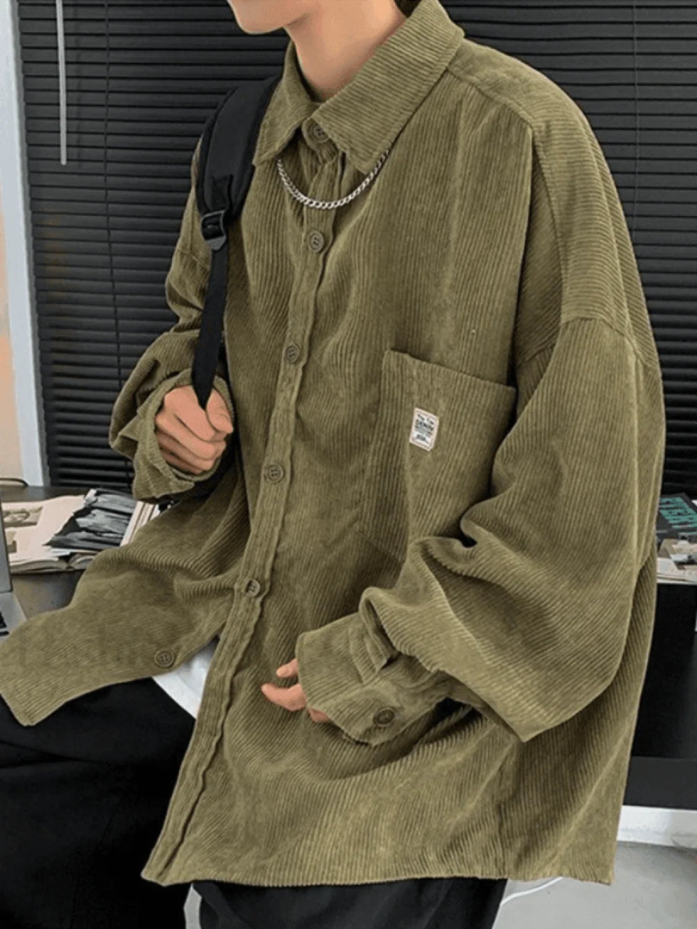 Men’s Corduroy Loose Button Down Shirt Tops&Tees