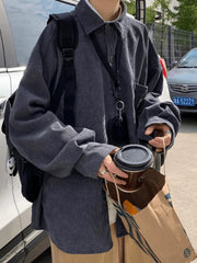 Men’s Corduroy Loose Button Down Shirt Tops&Tees