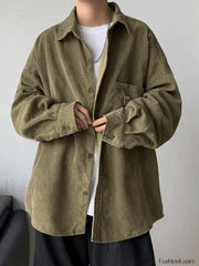 Men’s Corduroy Loose Button Down Shirt Tops&Tees