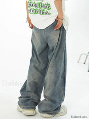 Men’s Faded Patchwork Distressed Loose Jeans loose jeans